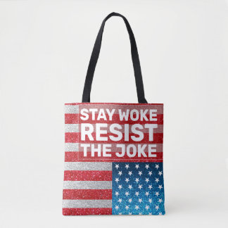 Hands Off Stay Woke Inverted Ensign Glitter Tote Bag