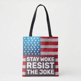 Hands Off Stay Woke Resist the Joke Glitter Tote Bag