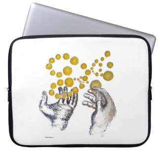 Hands Outstretched with Golden Globes Laptop Sleeve