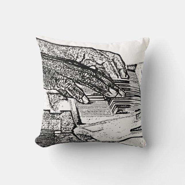 Hands playing piano bw sketch music design cushion (Front)