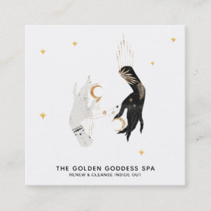 *~* Hands Stars Moon Mystic Gold Palm Leaves Spa Square Business Card