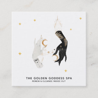*~* Hands Stars Moon Mystic Gold Palm Leaves Spa Square Business Card