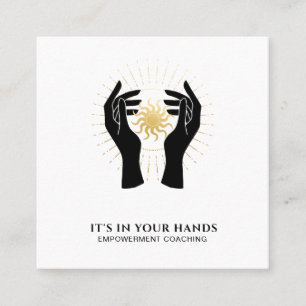 *~* Hands Sun Rays Black Gold Cosmic Energy Square Business Card