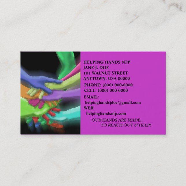 HANDS TEAM CHARITY NFP RETRO NEON BUSINESS CARDS (Front)