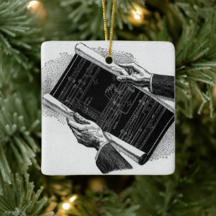 Hands w Architectural Blueprints, Vintage Business Ceramic Tree Decoration
