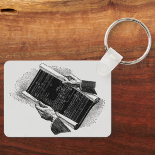 Hands w Architectural Blueprints, Vintage Business Key Ring