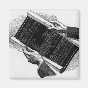 Hands w Architectural Blueprints, Vintage Business Magnet
