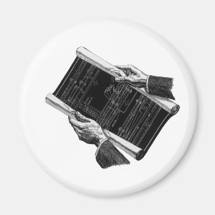Hands w Architectural Blueprints, Vintage Business Magnet