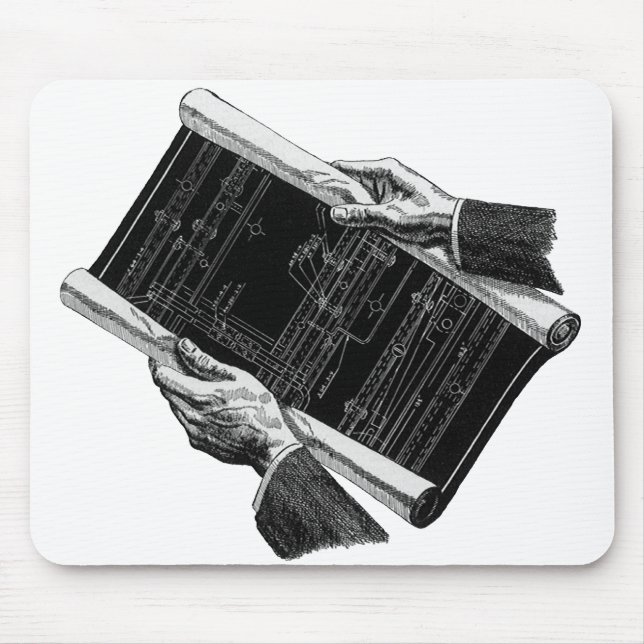 Hands w Architectural Blueprints, Vintage Business Mouse Mat (Front)