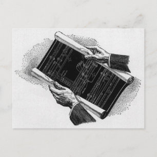 Hands w Architectural Blueprints, Vintage Business Postcard