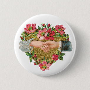 Hands w Flowers, Vintage Victorian Valentine's Day 6 Cm Round Badge