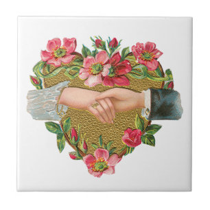 Hands w Flowers, Vintage Victorian Valentine's Day Tile