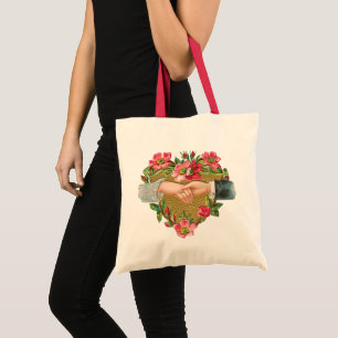 Hands w Flowers, Vintage Victorian Valentine's Day Tote Bag