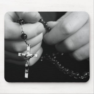 Hands with Rosary Beads Mouse Mat