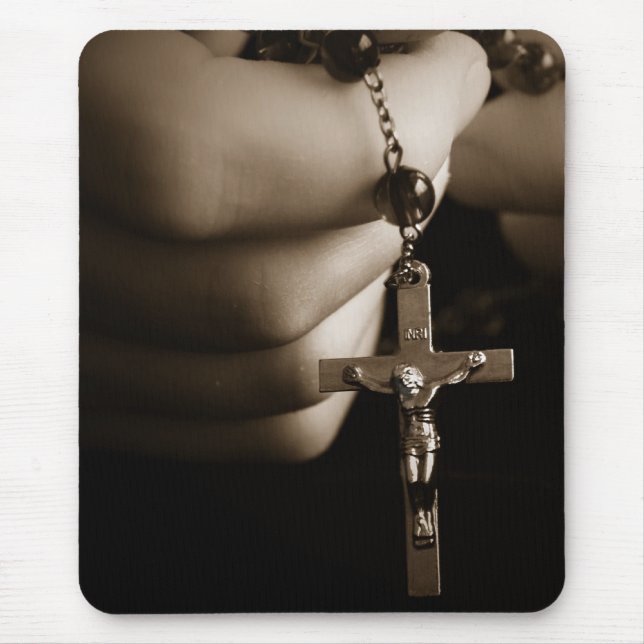 Hands with Rosary in Sepia Mouse Mat (Front)