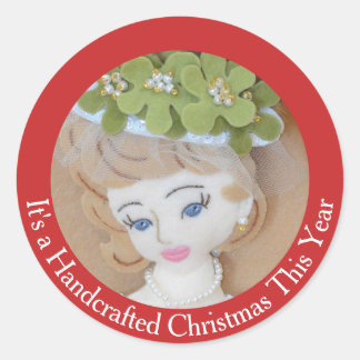 Handsewn Christmas Church Hat Add Your Text Classic Round Sticker
