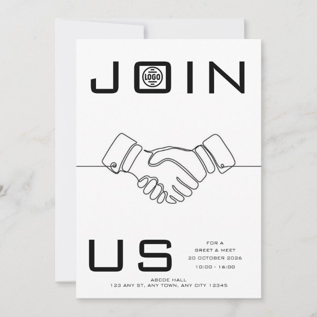 Handshake Line Art Business Networking Invitation (Front)