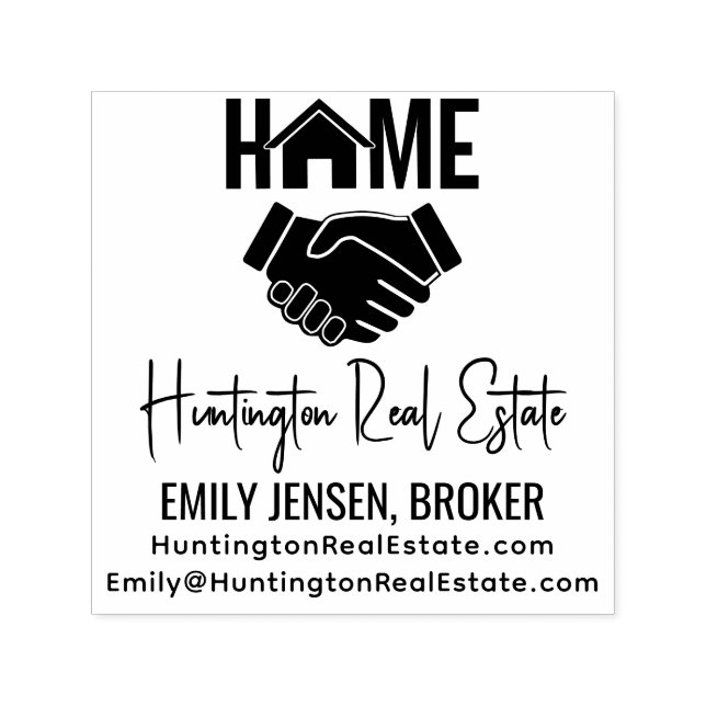Handshake Real Estate Business Name URL Email Sq Self-inking Stamp (Design)