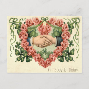 Handshake Rose Heart Four Leaf Clover Postcard