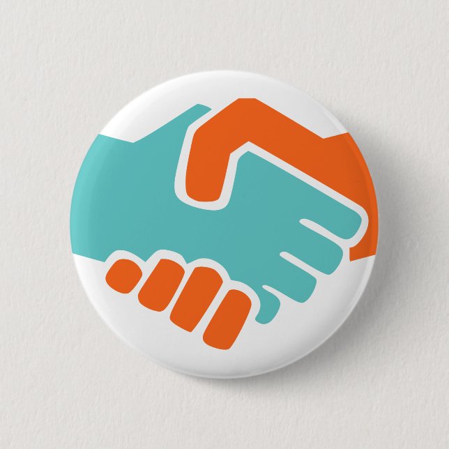 Handshake together 6 cm round badge (Front)