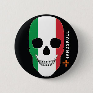 HANDSKULL Italy,Happy skull,Italy flag 6 Cm Round Badge