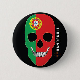 HANDSKULL Portugal,Happy skull, Portugal flag 6 Cm Round Badge