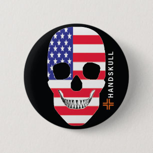 HANDSKULL United States,Happy skull,USA flag 6 Cm Round Badge