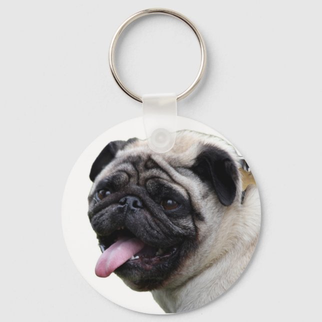 Handsom white Pug photo accessories, add names Key Ring (Front)
