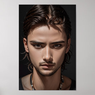 Handsome and serious-looking Asian guy. Poster