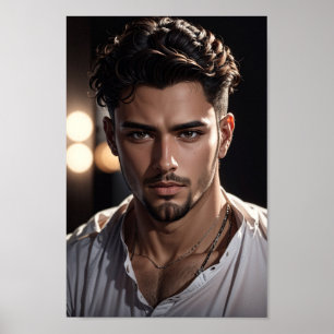 Handsome Arabic man on a dark background. Poster