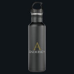 Handsome Black Modern Gold Monogram Initial  710 Ml Water Bottle<br><div class="desc">Handsome Black Modern Gold Monogram Initial Personalise Stainless Steel Water Bottle. This template makes it easy for you to customise the initial and name text.</div>