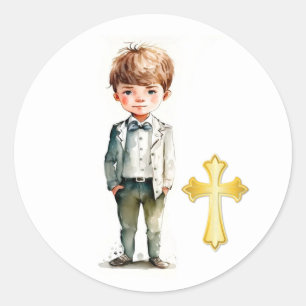 Handsome Boy 1st. Communion Classic Round Sticker
