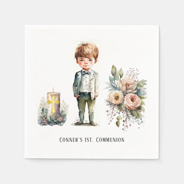 Handsome Boy 1st. Communion Invitation Napkin (Front)