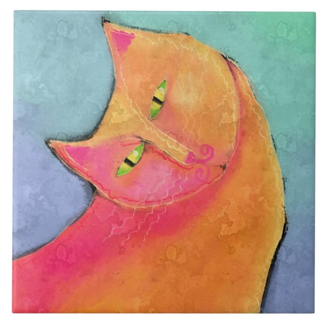 Handsome Boy Abstract Cat Painting Tile (Front)