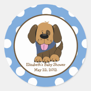 Handsome Brown Puppy Baby Shower Favour Sticker