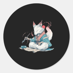 Handsome Calligraphy Kitsune For Japan Style Lover Classic Round Sticker