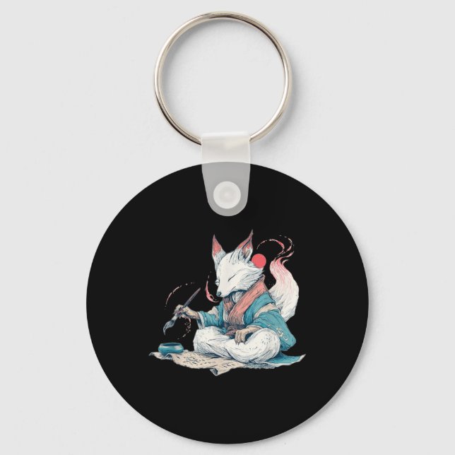 Handsome Calligraphy Kitsune For Japan Style Lover Key Ring (Front)