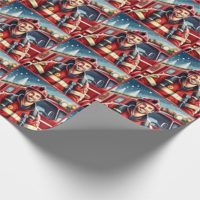 Handsome Caucasian Firefighter Christmas Wrapping Paper (Corner)