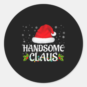Handsome Claus Christmas Lights Santa Pajama Famil Classic Round Sticker