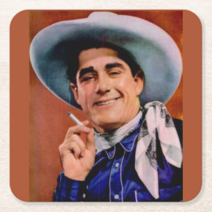 handsome cowboy with cigarette square paper coaster