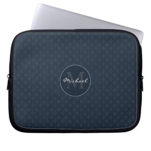 Handsome Dark Navy Blue Personalised Monogram Laptop Sleeve