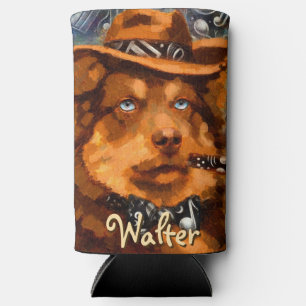 Handsome Gangster Dog w/Blue Eyes Personalised Seltzer Can Cooler