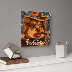 Handsome Gangster Dog w/Blue Eyes Personalised Square Wall Clock