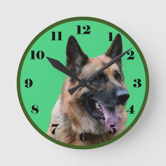 Handsome German Shepherd dog, black numbers Round  Round Clock (Front)