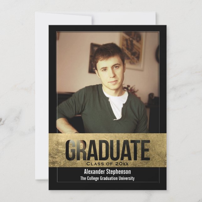 Handsome Gold Foil Cutout Effect Photo Graduation Invitation (Front)