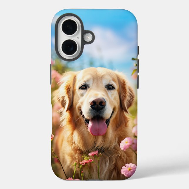 Handsome Golden Retriever with Flowers Case-Mate iPhone Case (Back)
