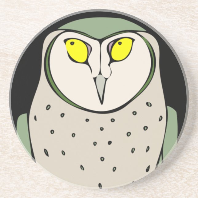 Handsome Green Owl on Black Coaster (Front)