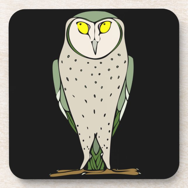 Handsome Green Owl on Black Coaster (Front)