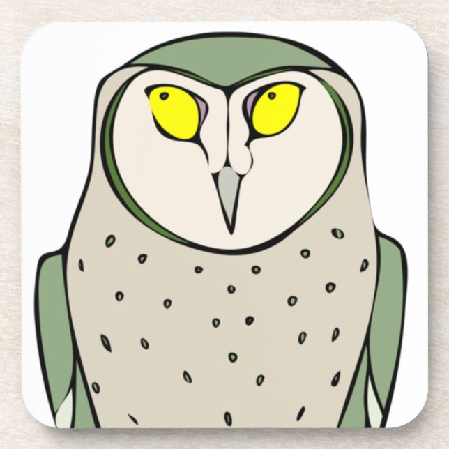 Handsome Green Owl on White Coaster (Front)