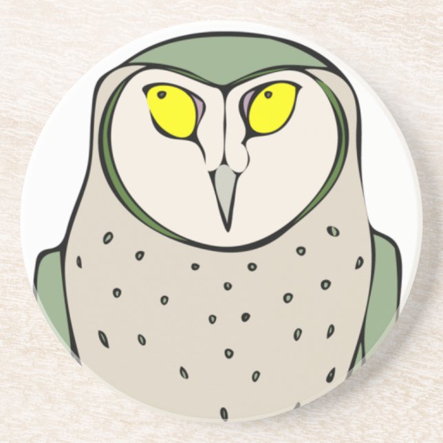 Handsome Green Owl on White Coaster (Front)